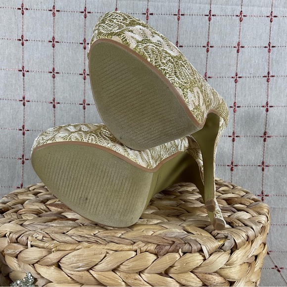 LaSonia Golden Glitter Ribbons Ultra High Platform Stilettos New Sz 7 Heels - Picture 5 of 7